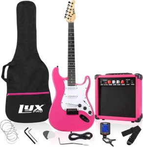 pink electric guitar starter packs with gig bag with stratocaster guitar features