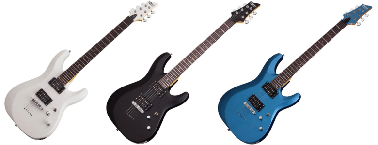 White, blue and electric guitar black cherry
